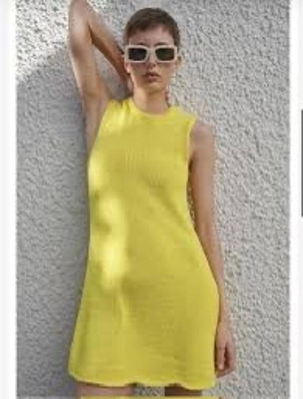 Zara Vibrant Yellow Chunky Knit 100% Cotton Sleeveless Dress Women's Size Small
